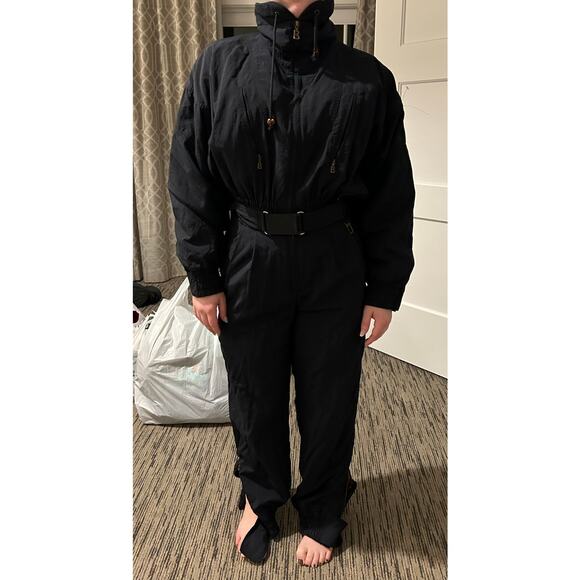 Vintage Bogner Ski Suit Women’s 8 Black Embroidered Mountain Scene Après Ski - Picture 1 of 13